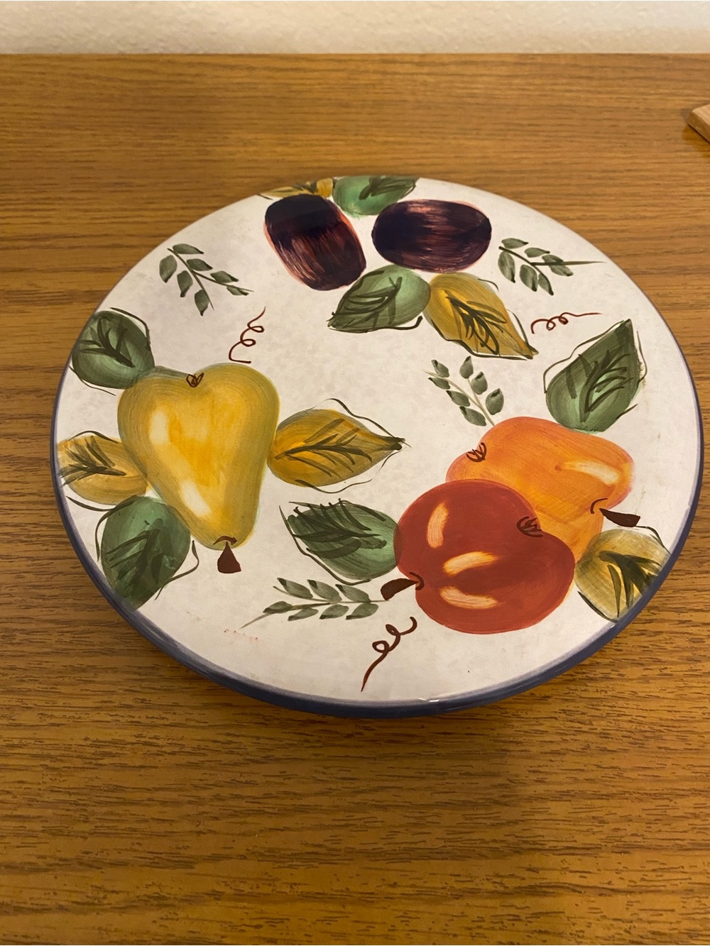 Oneida Fruit Motif Ceramic Charger Plate in White, Yellow, Green, Red, Purple